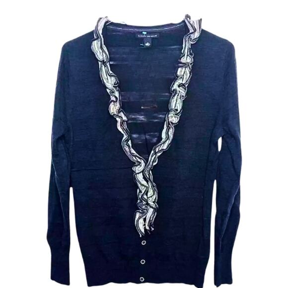 Banana Republic Navy Blue Knit Ruffle Cardigan EUC Size Medium - Picture 2 of 3